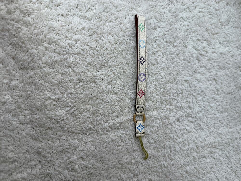Louis Vuitton Monogram Multicolore White Leather Lanyard Wristlet Key Strap
